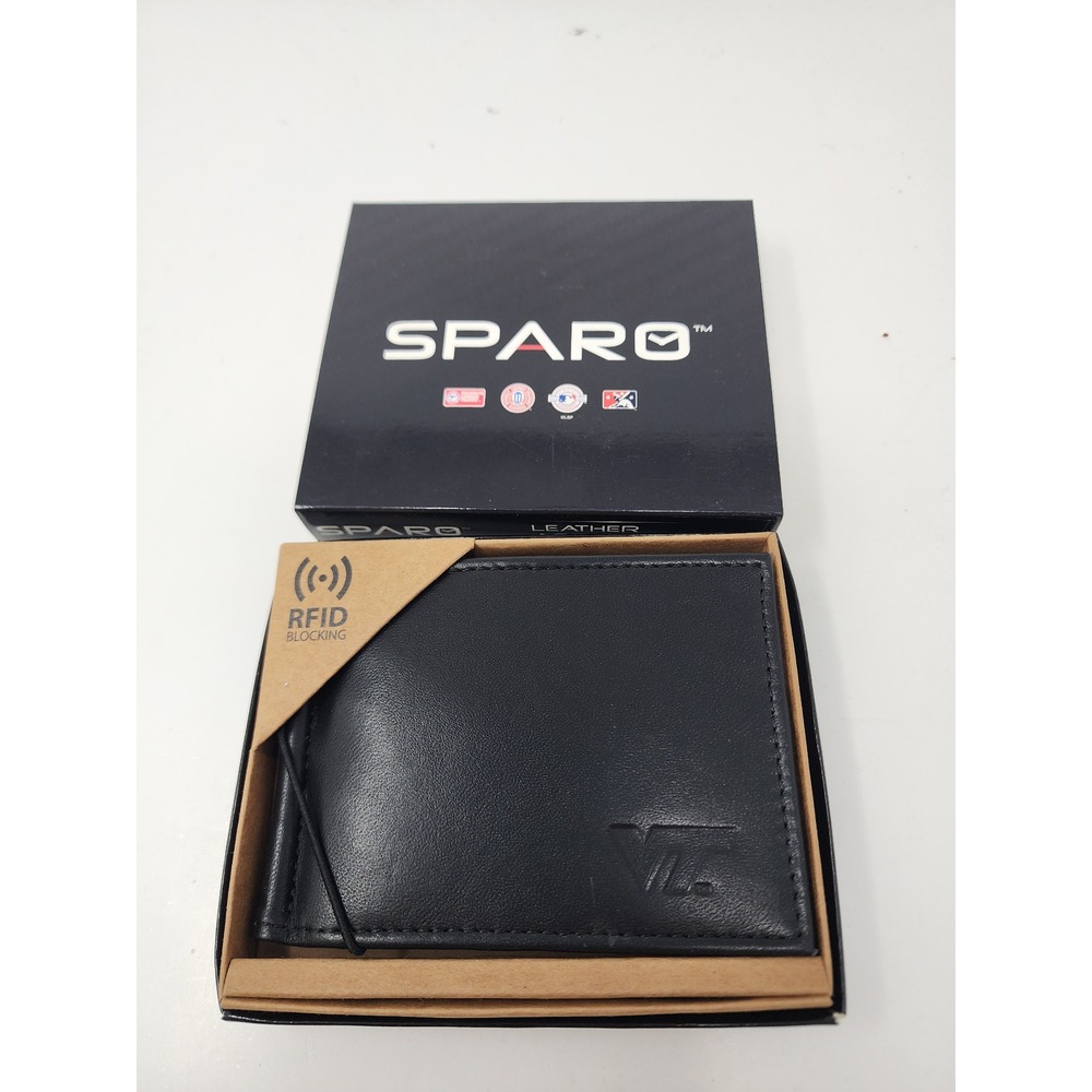 Sparo Mens Virginia Tech Hokies Bifold Wallet Black Leather RFID Size OS